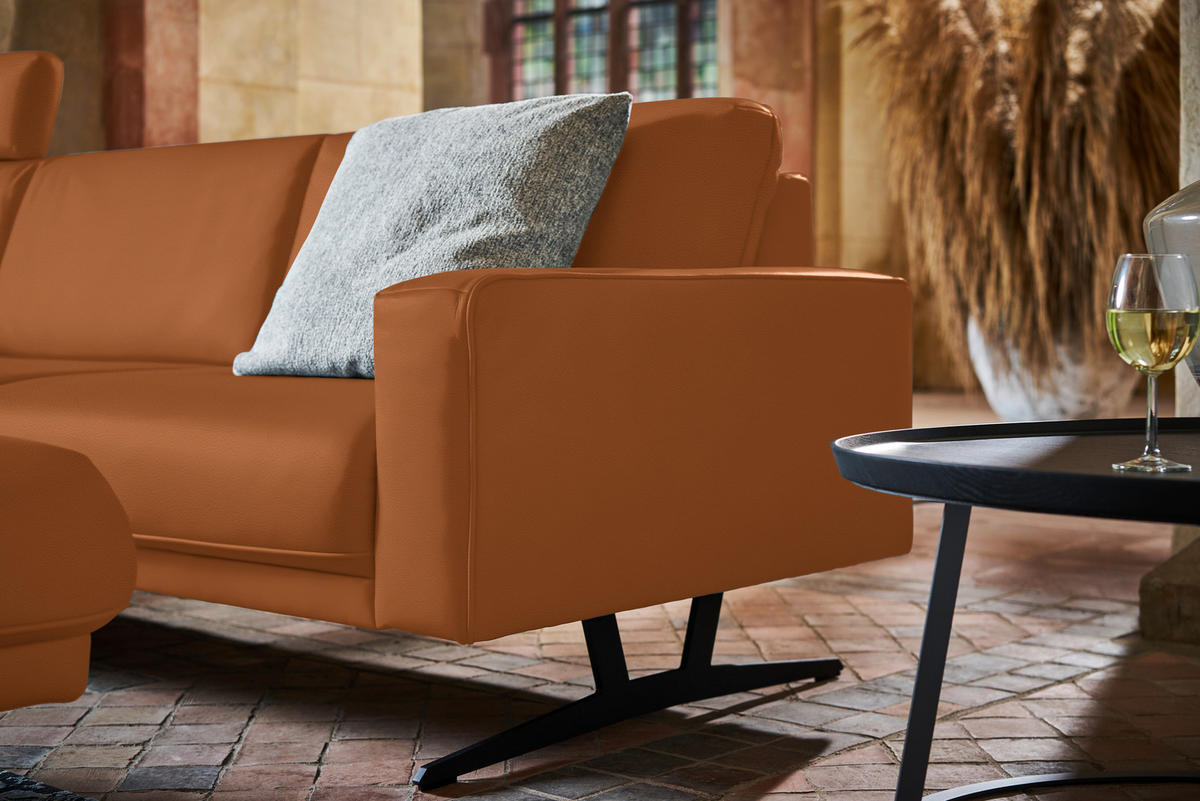 ECKSOFA in Echtleder Cognac  - Cognac/Anthrazit, Konventionell, Leder/Metall (179/324cm) - Johann Jakob