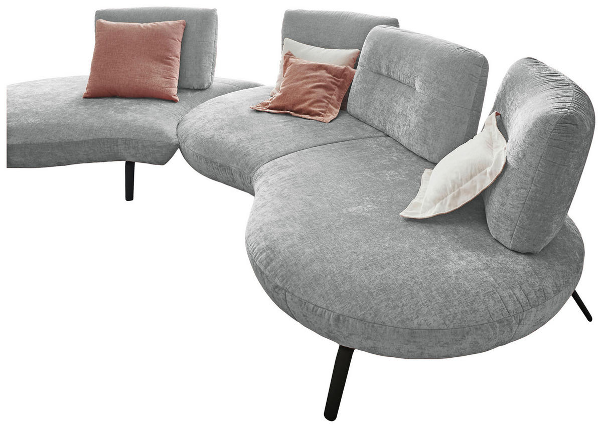BIGSOFA Flachgewebe Hellgrau  - Hellgrau/Schwarz, Design, Textil/Metall (456/93/138cm) - Moderano