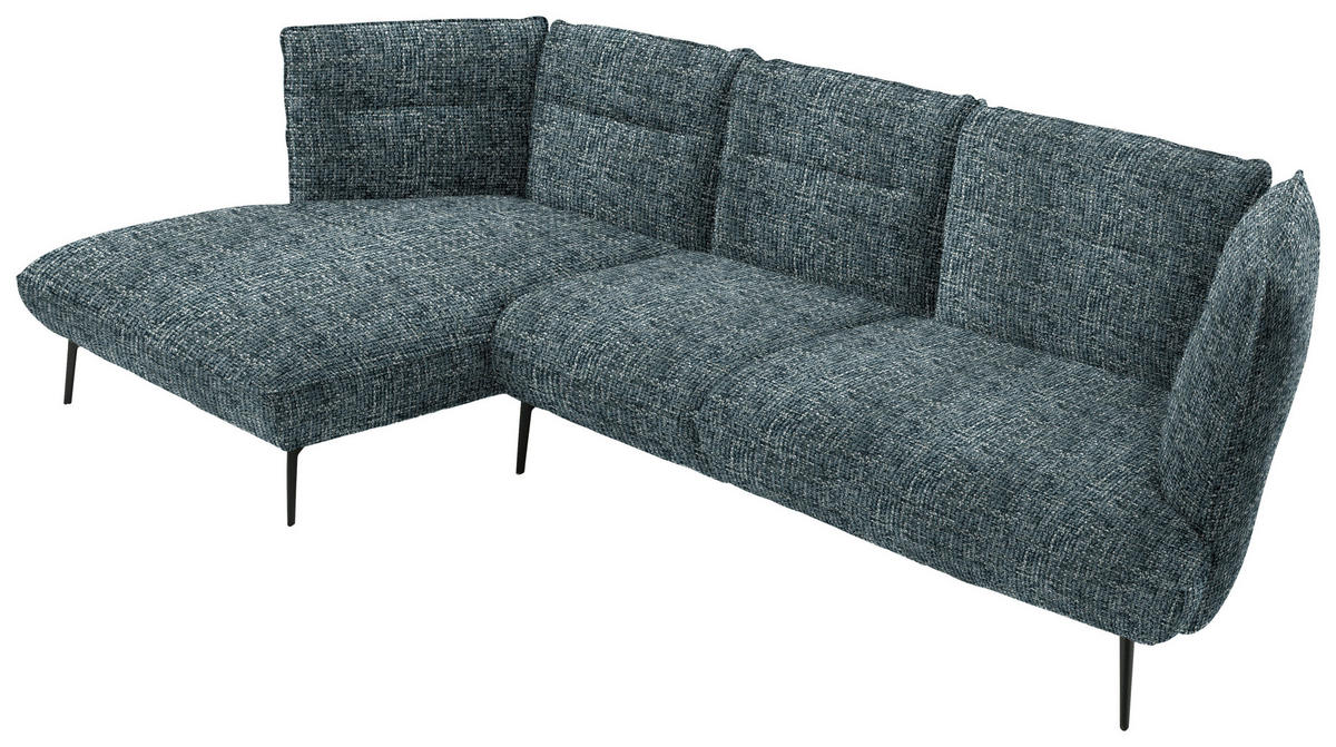 ECKSOFA in Flachgewebe Blaugrau  153/339 cm  - Blaugrau/Schwarz, Design, Textil/Metall (153/339cm) - Moderano