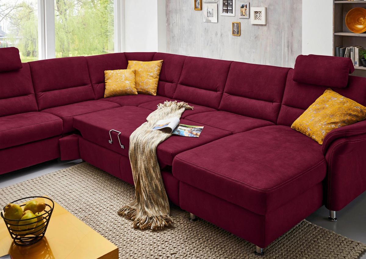 SOFFA i mikrofiber vinröd  - vinröd/aluminiumfärg, Klassisk, metall/textil (262/335/173cm) - Beldomo System