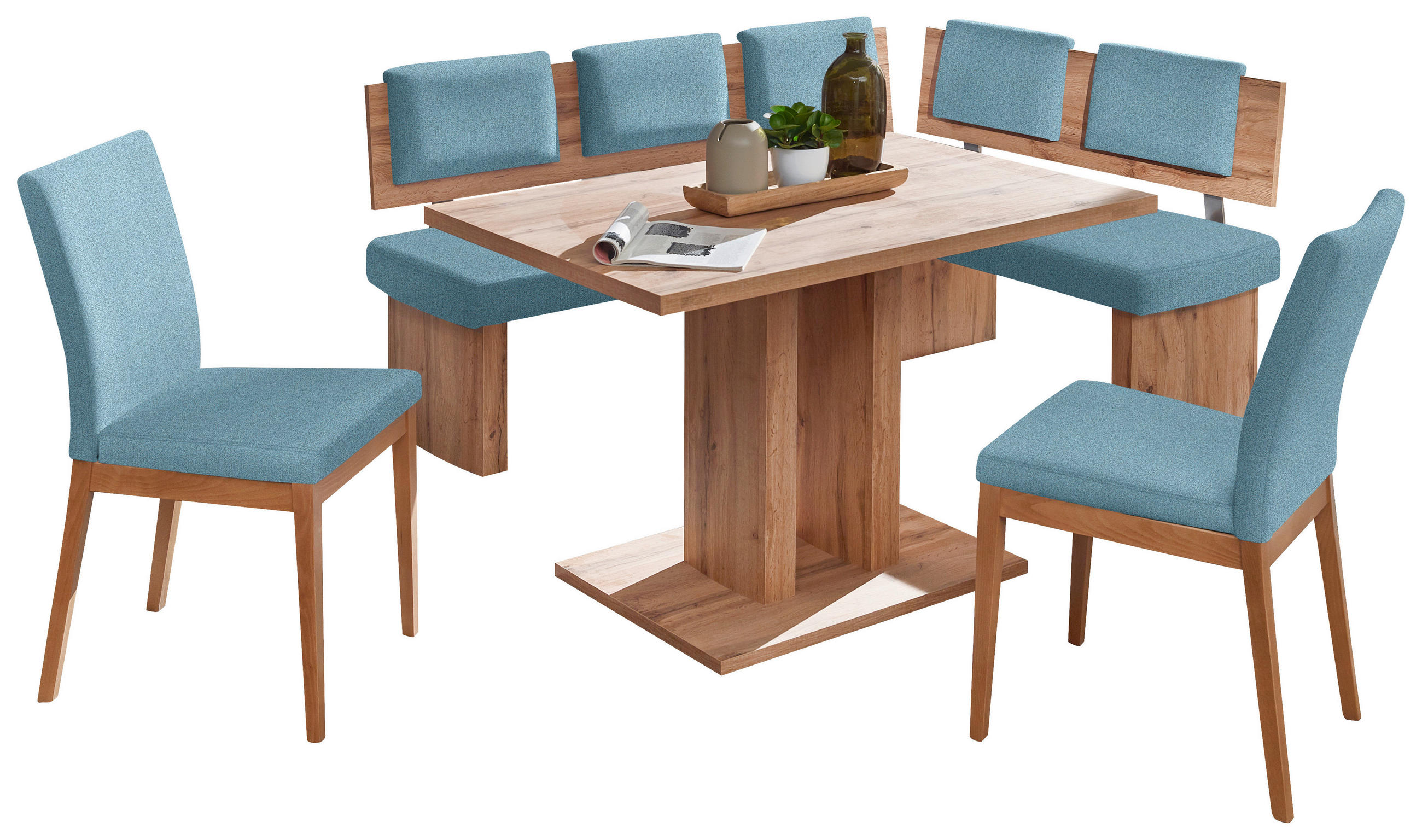ECKBANKGRUPPE in Textil, Holzwerkstoff Eichefarben, Hellblau  - Eichefarben/Hellblau, Konventionell, Holzwerkstoff/Textil - Cantus