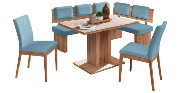 ECKBANKGRUPPE in Textil, Holzwerkstoff Eichefarben, Hellblau - Eichefarben/Hellblau, KONVENTIONELL, Holzwerkstoff/Textil - Cantus