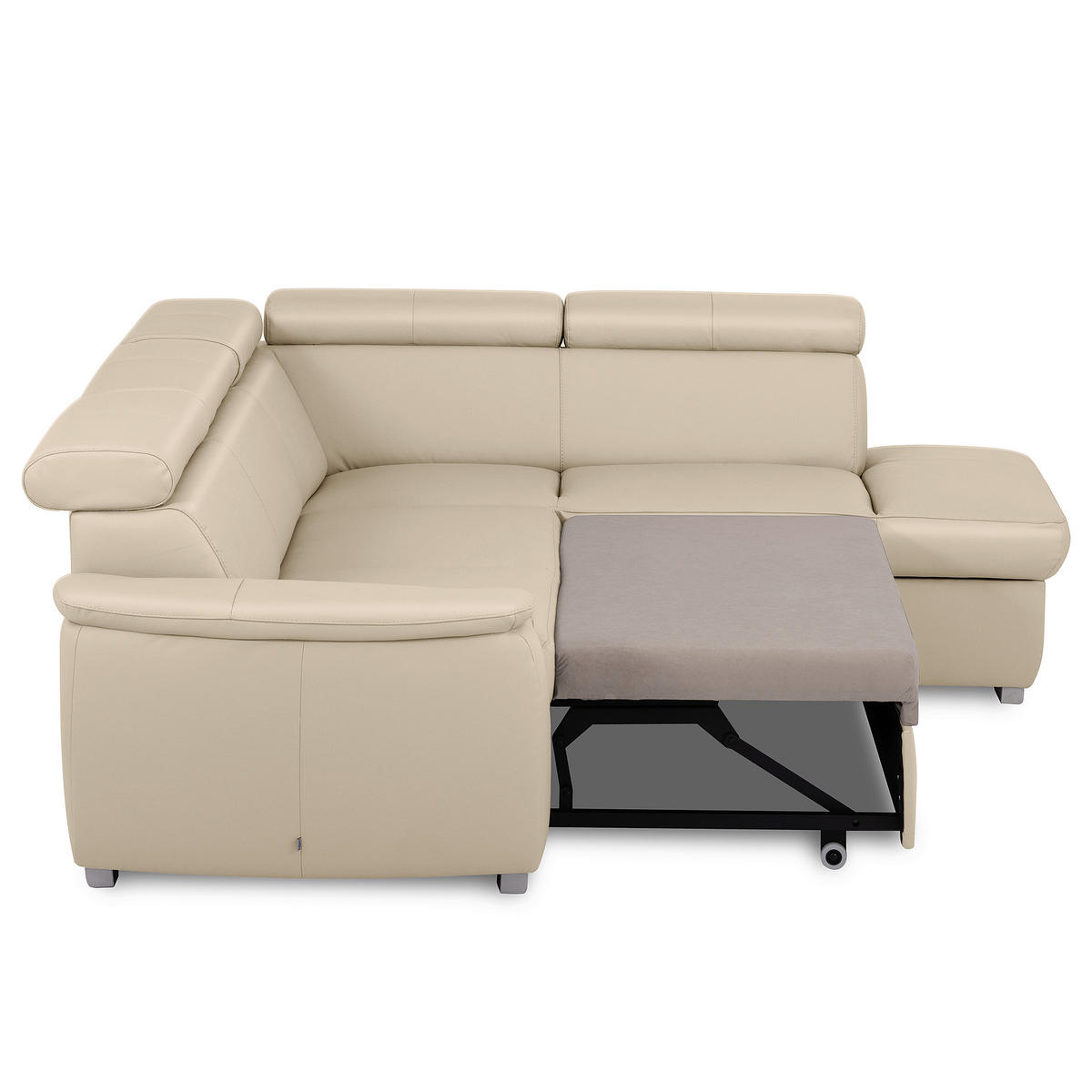 ECKSOFA  in Lederlook Echtleder Grau  - Silberfarben/Grau, Leder/Holz (262/211cm) - Celina Home