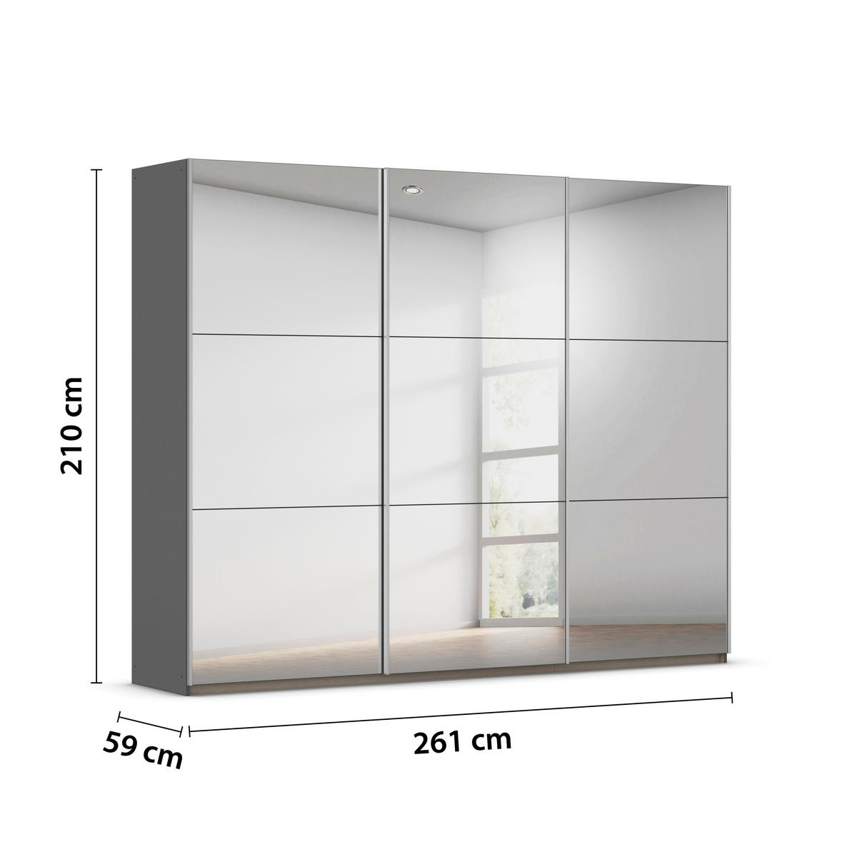 GARDEROB MED SKJUTDÖRRAR 261/210/59 cm,  i grå, 3 dörrar  - grå, Trend, metall/trämaterial (261/210/59cm) - Rauch Möbel