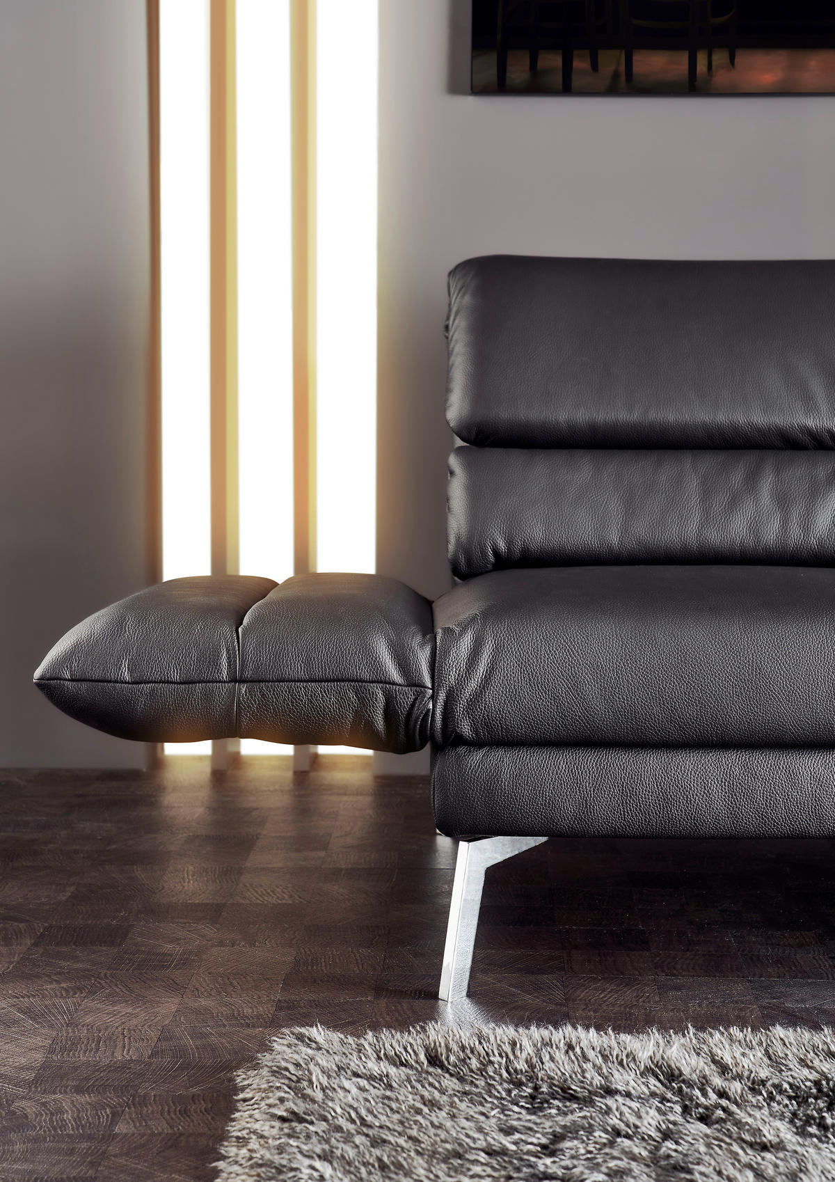 2-SITZER-SOFA Echtleder Schwarz  - Chromfarben/Schwarz, Design, Leder/Metall (178-226/82/96-177cm) - Dieter Knoll