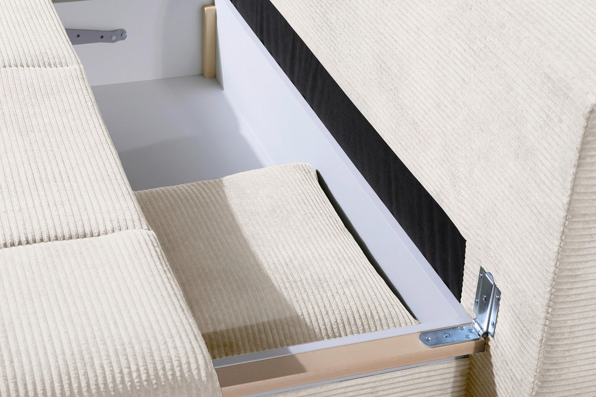 SCHLAFSOFA Cord Beige  inkl. Bettkasten, Schlaffunktion, Armteilverstellung  - Beige/Schwarz, Design, Textil/Metall (200/85/90cm) - Novel