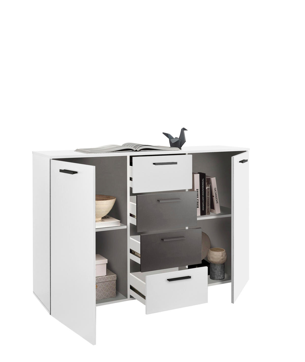KOMMODE 140/89/38 cm  in Graphitfarben, Weiss  - Weiss/Schwarz, Modern, Holzwerkstoff/Kunststoff (140/89/38cm) - Livetastic