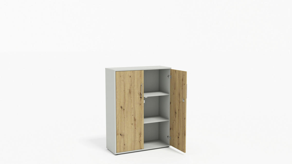 AKTENSCHRANK Hellgrau, Eiche Artisan  - Hellgrau/Eiche Artisan, MODERN, Holzwerkstoff (128,5/185,6/33cm) - MID.YOU