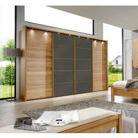 OMARA Z DRSNIMI VRATI, masivno, delno masivno hrast temno rjava, hrast bianco  - temno rjava/hrast bianco, Natur, steklo/leseni material (300/236/67cm) - Linea Natura