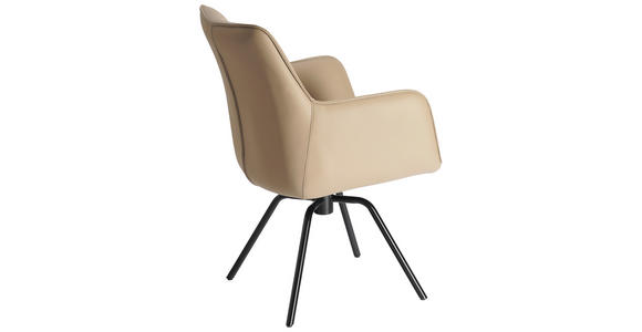 ARMLEHNSTUHL  Sitzfläche 360° drehbar, inklusive Armlehnen, automatische Rückholfunktion  Echtleder  - Beige/Schwarz, Design, Leder/Metall (59/87/62cm) - Novel