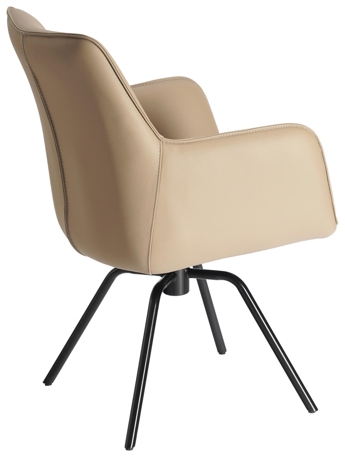 ARMLEHNSTUHL  Sitzfläche 360° drehbar, inklusive Armlehnen, automatische Rückholfunktion  Echtleder  - Beige/Schwarz, Design, Leder/Metall (59/87/62cm) - Novel