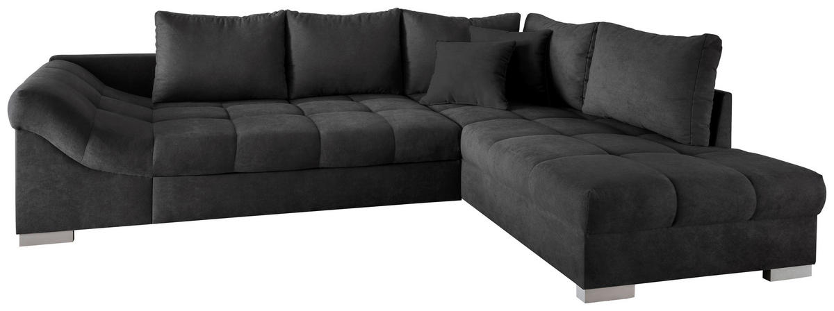 ECKSCHLAFSOFA in Mikrofaser Schwarz  - Silberfarben/Schwarz, Design, Holz/Textil (298/202cm) - MID.YOU