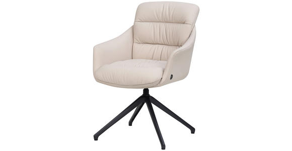 ARMLEHNSTUHL  Sitzfläche 360° drehbar, inklusive Armlehnen, automatische Rückholfunktion  Echtleder  - Beige, Design, Leder/Metall (62/85,5/65cm) - Dieter Knoll