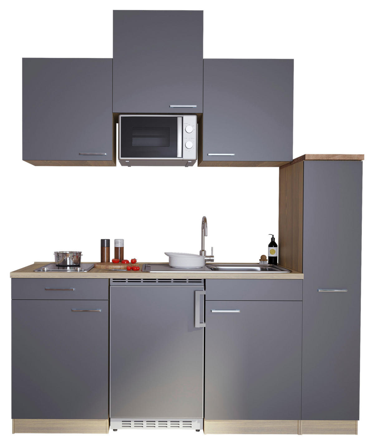 MODULKÖK 180 cm   i grå  - aluminiumfärg/grå, Basics, trämaterial/plast (180cm) - Respekta
