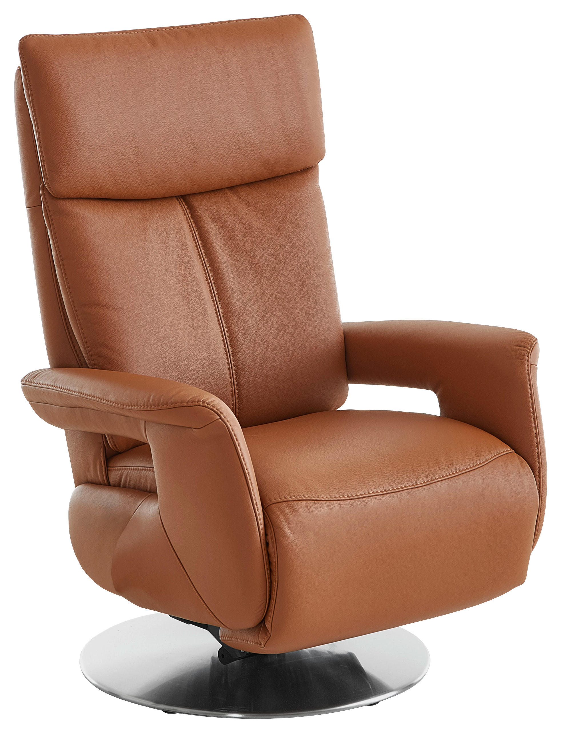 RELAXSESSEL Echtleder Relaxfunktion, Aufstehhilfe, Rücken echt    - Edelstahlfarben/Braun, Design, Leder/Metall (78/112/85cm) - Cantus