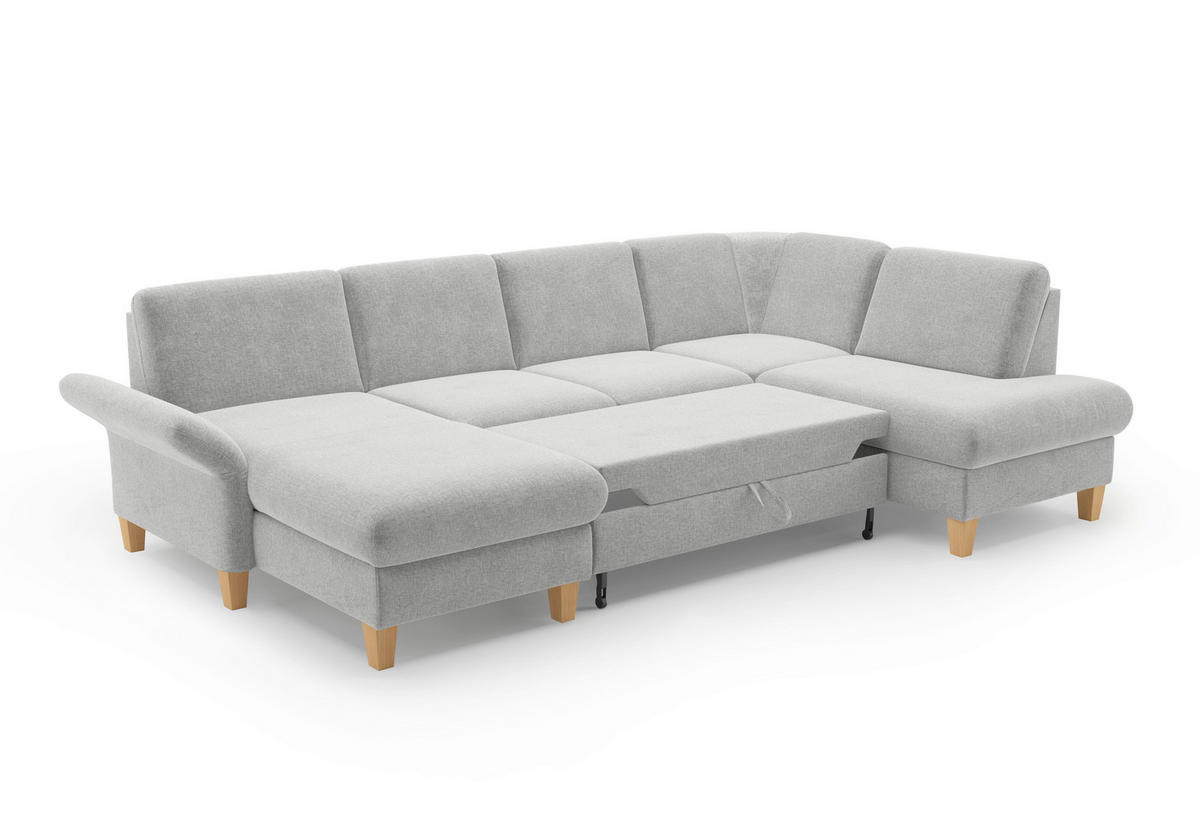 WOHNLANDSCHAFT Hellgrau Flachgewebe  - Eichefarben/Hellgrau, KONVENTIONELL, Holz/Textil (164/314/195cm) - Sit & More