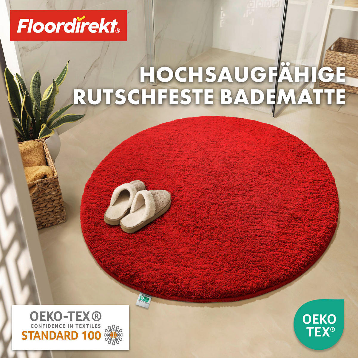BADEMATTE SKY Rot 95 cm  - Rot, Basics, Kunststoff/Textil (95cm) - Floordirekt