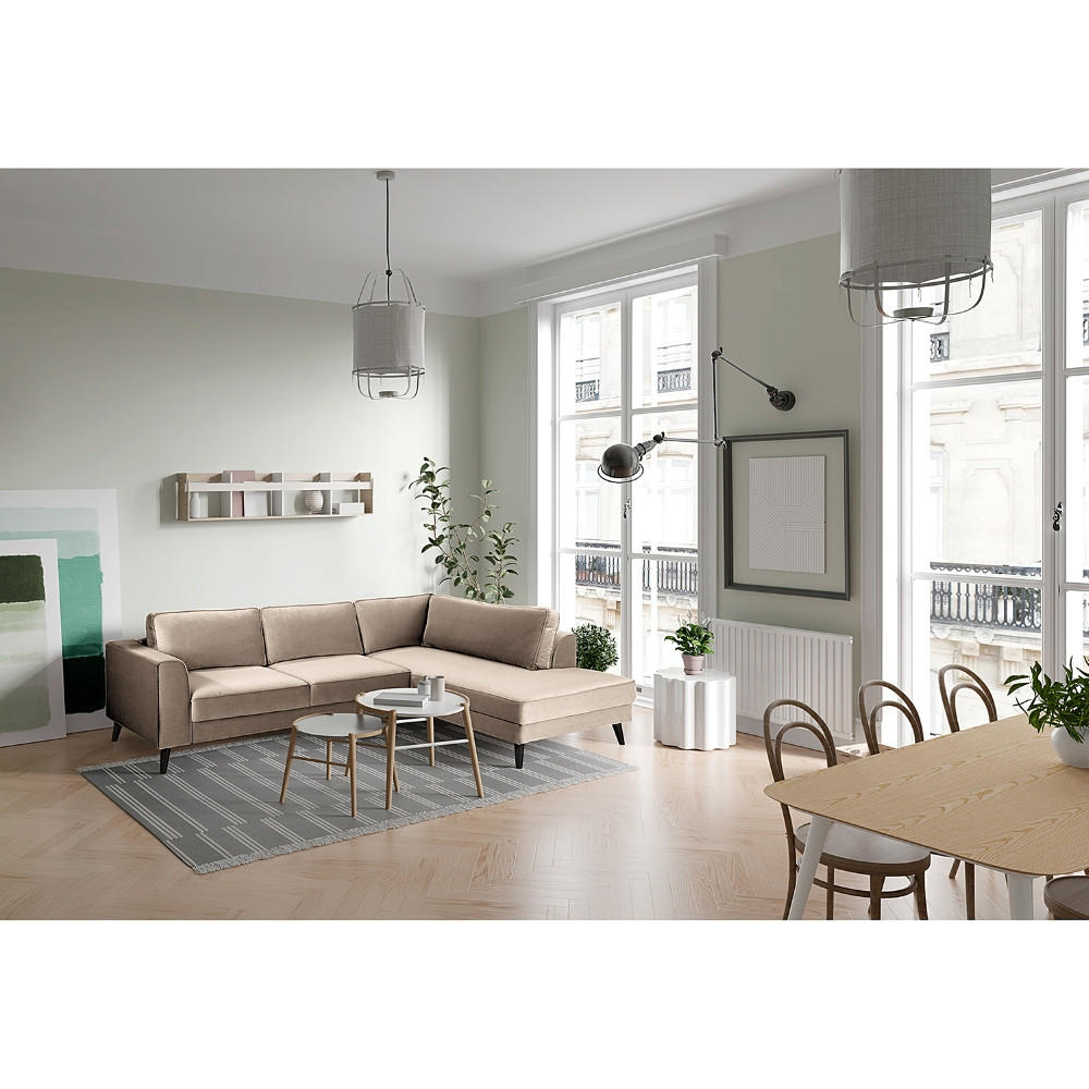 ECKSCHLAFSOFA in Samt Hellgrau  - Wengefarben/Hellgrau, Modern, Holz/Textil (264/85/203cm) - Trendmanufaktur