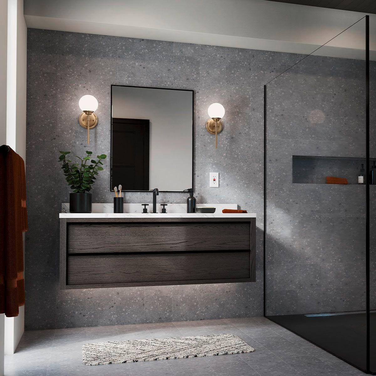 BADEZIMMER-WANDLEUCHTE - Champagner, Konventionell, Glas/Metall (34.8/12.8/16.6cm) - Elstead Lighting