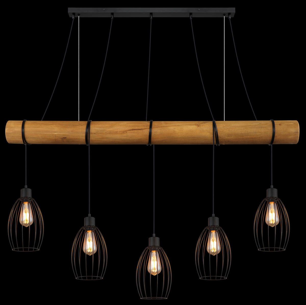 HÄNGELEUCHTE Berti 140/16/150 cm  - Schwarz/Braun, Design, Holz/Kunststoff (140/16/150cm) - Globo