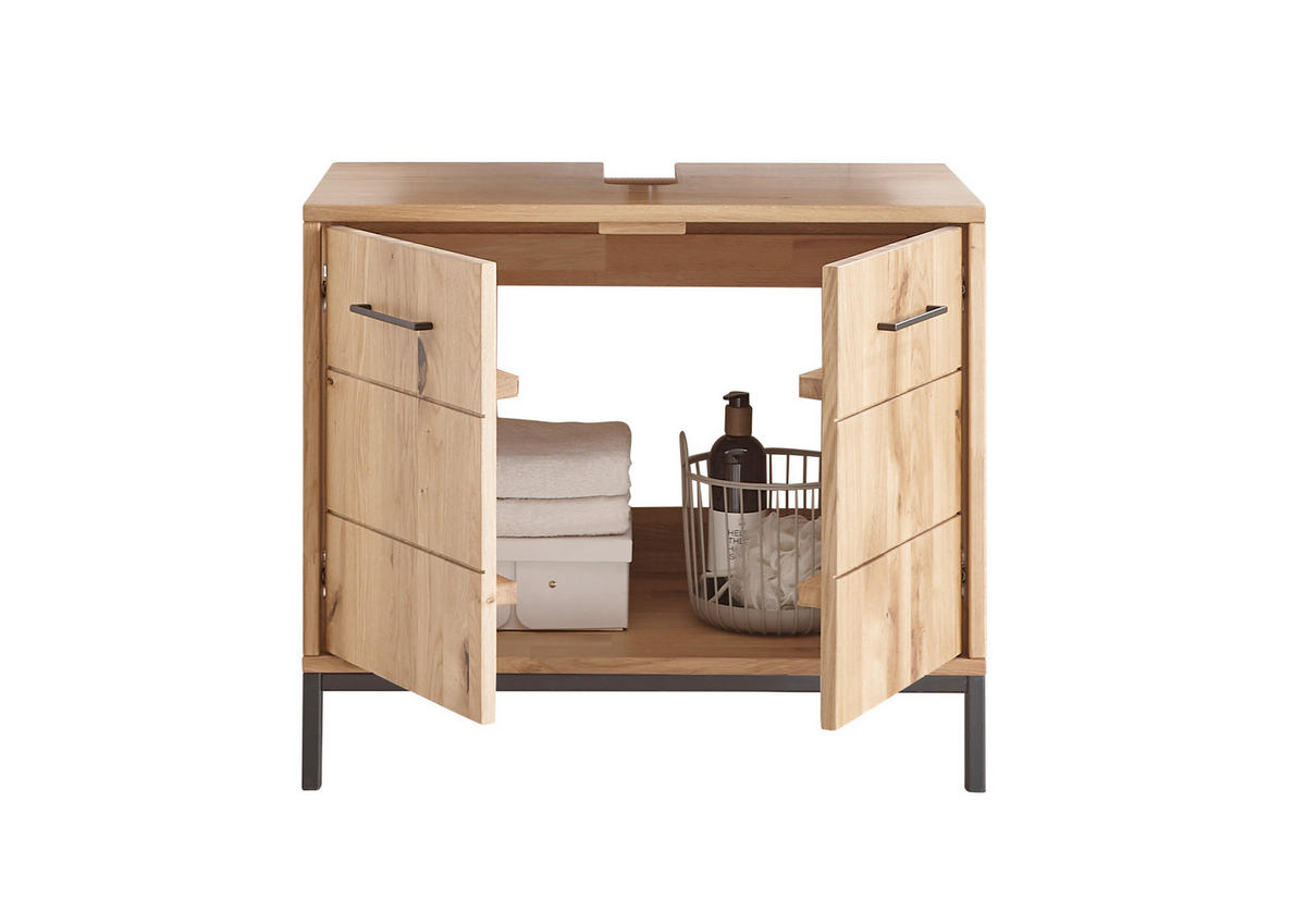 WASCHBECKENUNTERSCHRANK 70/60/40 cm  - Wildeiche/Schwarz, Basics, Holz/Metall (70/60/40cm) - Linea Natura