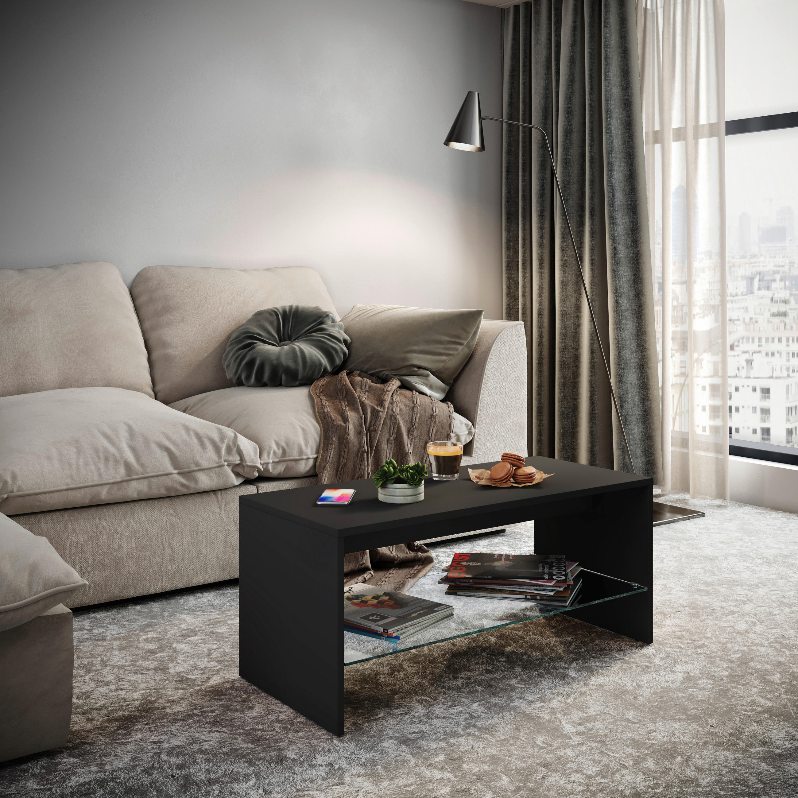 Thumbnail - Mid.you Couchtisch, Schwarz, Holzwerkstoff, rechteckig, 40x40x90 cm, Stauraum, Wohnzimmer, Wohnzimmertische, Couchtische...