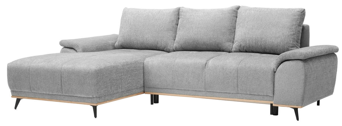 ECKSOFA in Chenille Grau  - Schwarz/Grau, Modern, Textil/Metall (168/262cm) - home24