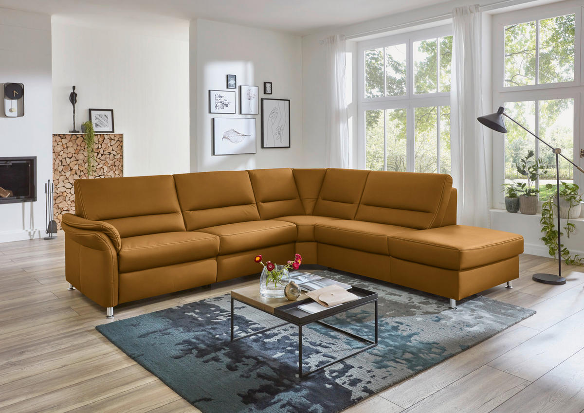 ECKSOFA in Echtleder Currygelb  - Currygelb/Beige, Design, Leder/Metall (288/249cm) - Beldomo Premium