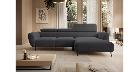 ECKSOFA  in Cord Anthrazit  277/174 cm  - Anthrazit/Schwarz, KONVENTIONELL, Textil/Metall (277/174cm) - Carryhome