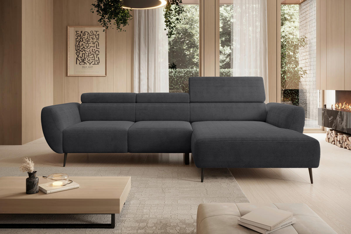 ECKSOFA in Cord Anthrazit  - Anthrazit/Schwarz, Konventionell, Textil/Metall (277/174cm) - Carryhome
