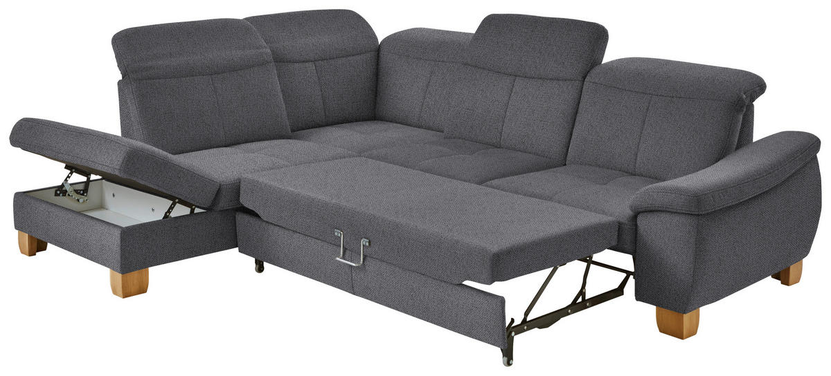 ECKSOFA in Flachgewebe Grau  - Wildeiche/Grau, Natur, Holz/Textil (243/301cm) - Voleo