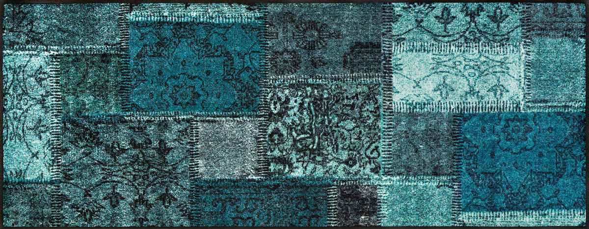 LÄUFER 75/190 cm Vintage Patches Türkis Türkis  - Türkis, KONVENTIONELL, Kunststoff (75/190cm) - wash+dry