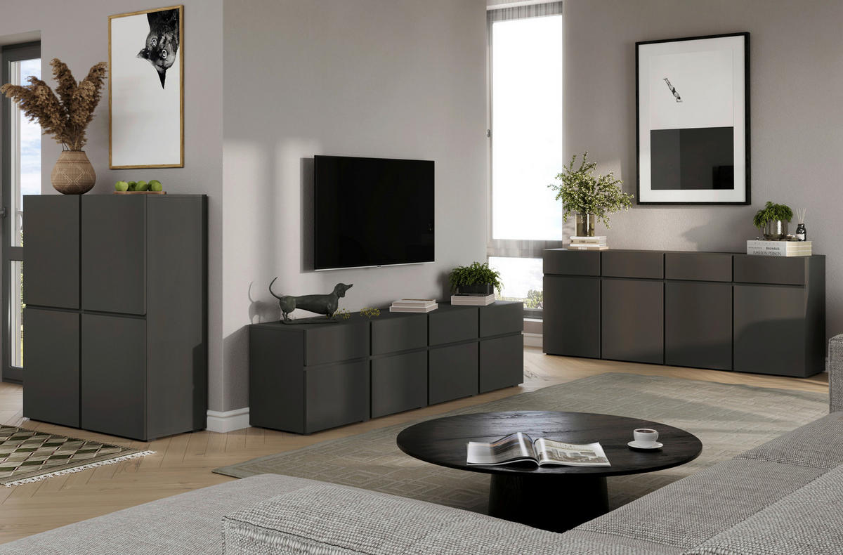 SIDEBOARD  200/79,6/39,8 cm 4 Schublade(n)  - Anthrazit/Schwarz, Design, Holzwerkstoff/Kunststoff (200/79,6/39,8cm) - Xora