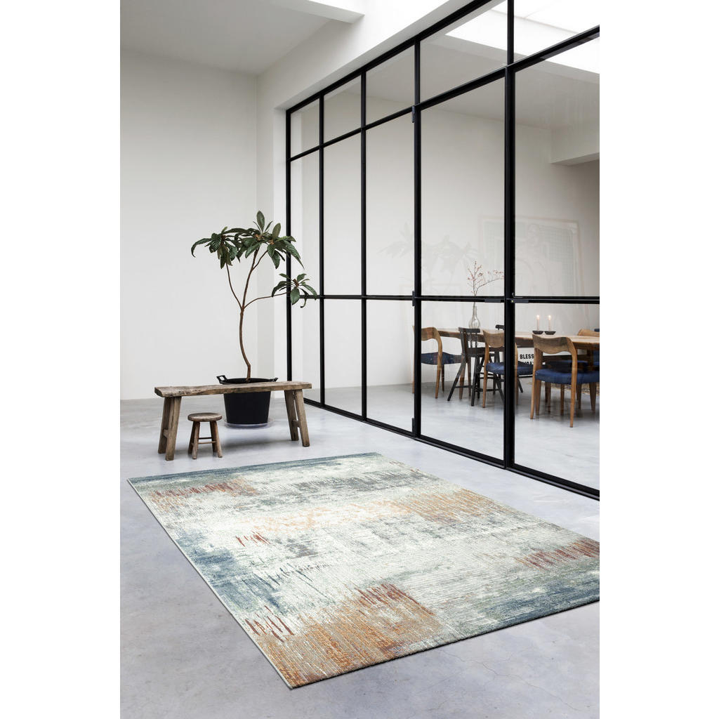 Thumbnail - Novel Webteppich Catania, Blau, Grau, Weiß, Textil, Abstraktes, rechteckig, 200x290 cm, Oeko-Tex® Standard 100, für Fußb...