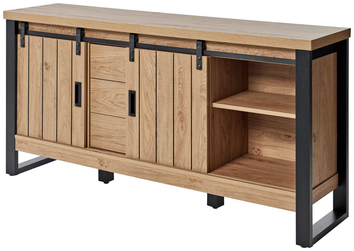 SIDEBOARD 153/75/39 cm  in Eichefarben  - Eichefarben/Schwarz, Modern, Holzwerkstoff/Metall (153/75/39cm) - MID.YOU