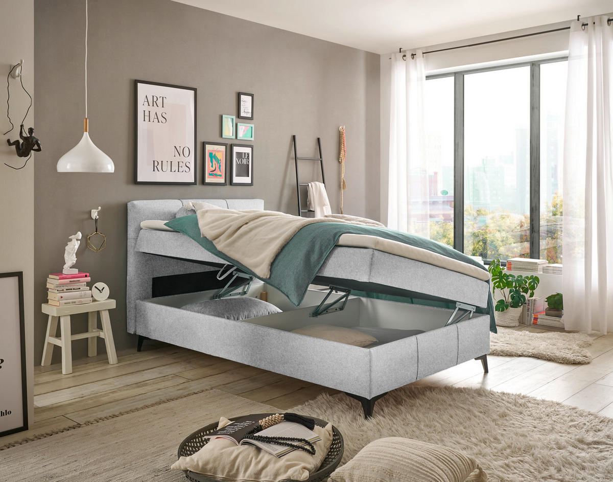 BOXBETT 120/200 cm  in Hellgrau  - Hellgrau, Basics, Holzwerkstoff/Textil (120/200cm) - Xora
