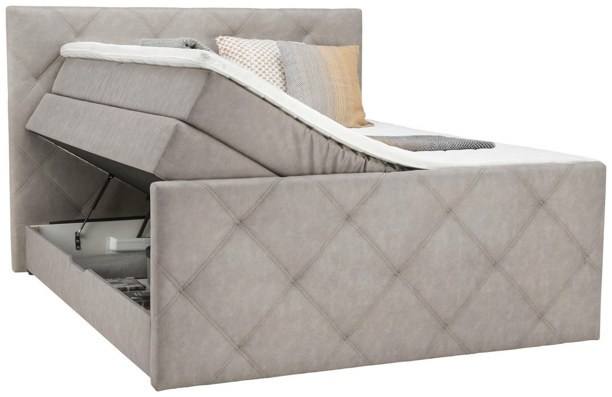 BOXSPRINGBETT 160/200 cm,  in Grau, Bettkasten, Topper, Matratzen, H2 = mittel  - Schwarz/Grau, KONVENTIONELL, Kunststoff/Textil (160/200cm) - Ti'me