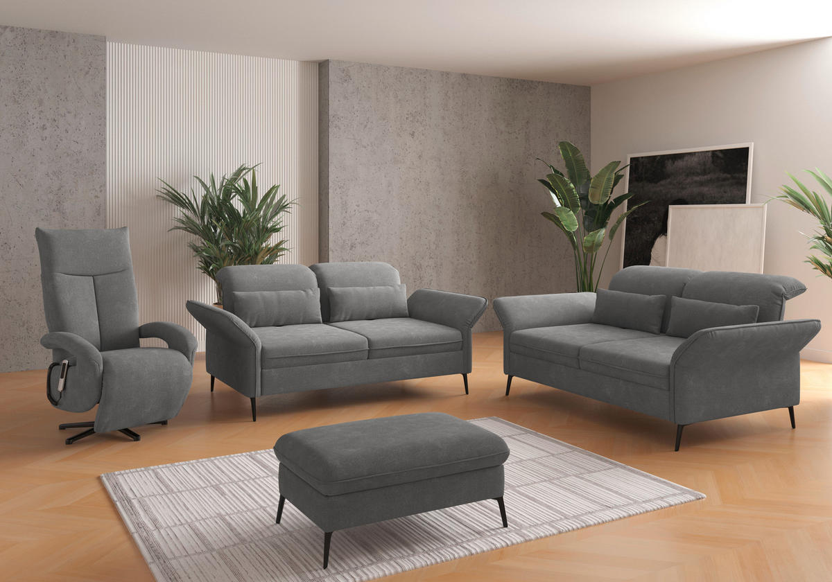 2,5-SITZER in Flachgewebe Grau  - Schwarz/Grau, KONVENTIONELL, Textil/Metall (189/92/123cm) - Sit & More