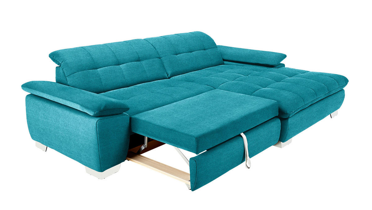 ECKSOFA in Mikrofaser Türkis  - Türkis/Chromfarben, Design, Textil/Metall (265/180cm) - Carryhome