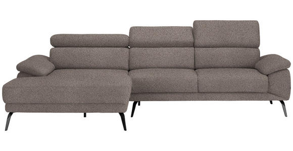 ECKSOFA in Velours Graubraun  - Graubraun/Schwarz, Design, Textil/Metall (187/295cm) - Novel