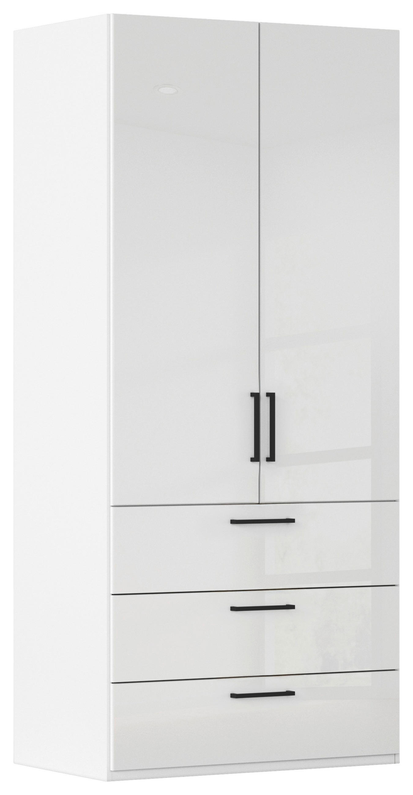 DREHTÜRENSCHRANK 101/223/61 cm,  in Weiß, Weiß Hochglanz, 2-türig  - Weiß Hochglanz/Schwarz, Basics, Holzwerkstoff/Metall (101/223/61cm) - Novel