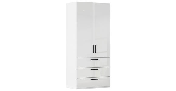 DREHTÜRENSCHRANK 101/235/61 cm,  in Weiß, Weiß Hochglanz, 2-türig  - Weiß Hochglanz/Schwarz, Basics, Holzwerkstoff/Metall (101/235/61cm) - Novel