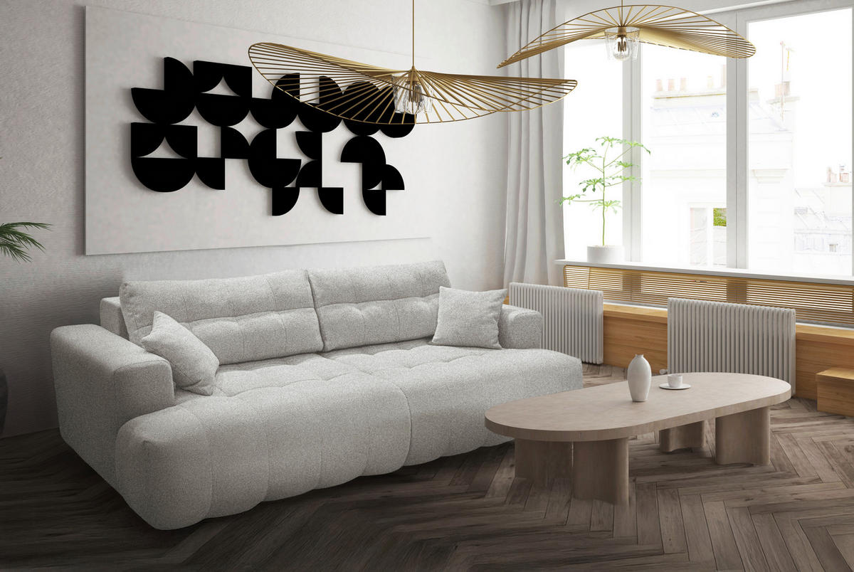 BIGSOFA TINO in Flachgewebe Beige  - Beige/Schwarz, KONVENTIONELL, Holzwerkstoff/Kunststoff (279/90/137cm) - Livetastic