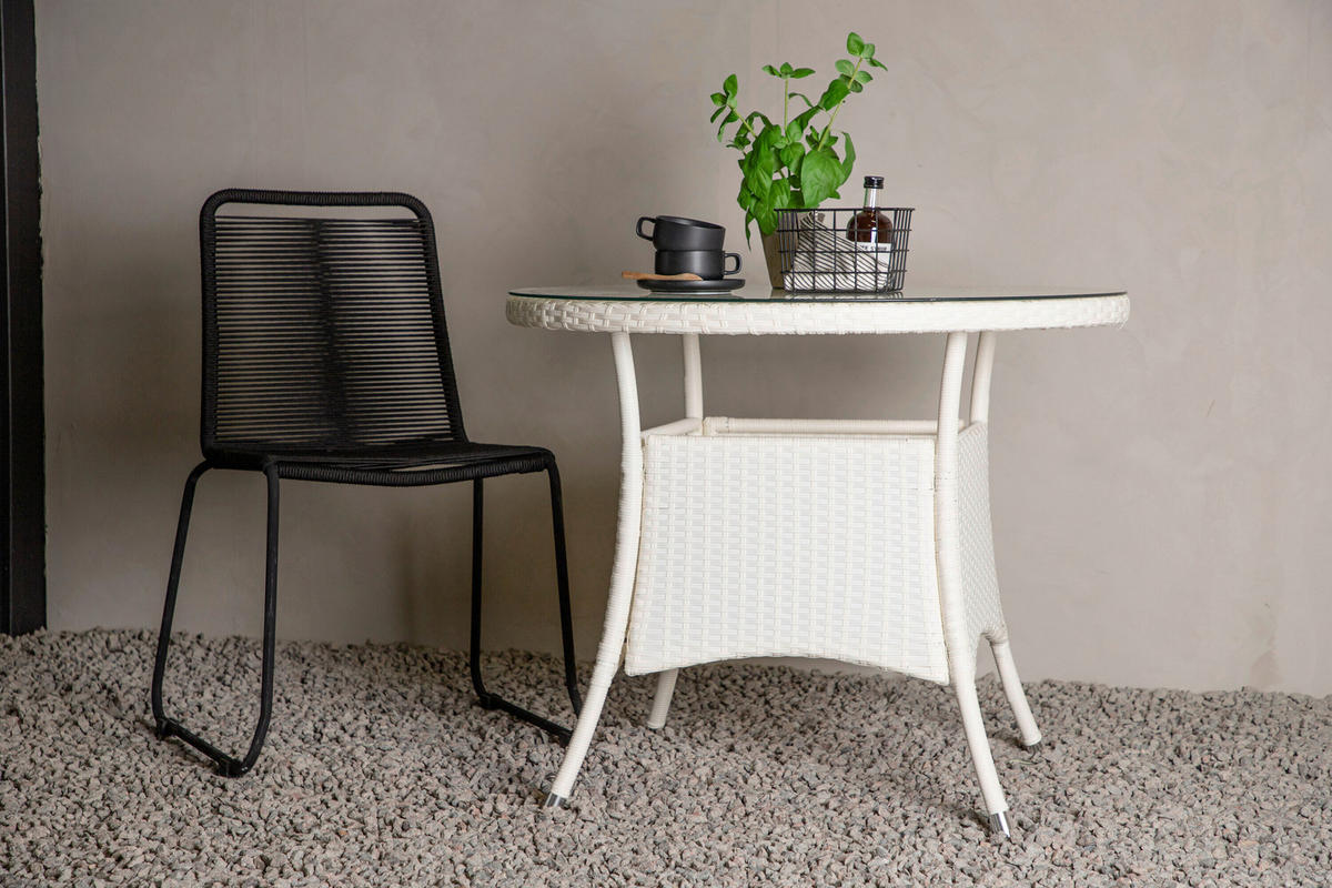 GARTENTISCH Metall, Kunststoff, Glas Weiß rund  - Weiß, MODERN, Glas/Kunststoff (90/74cm) - Gardenson