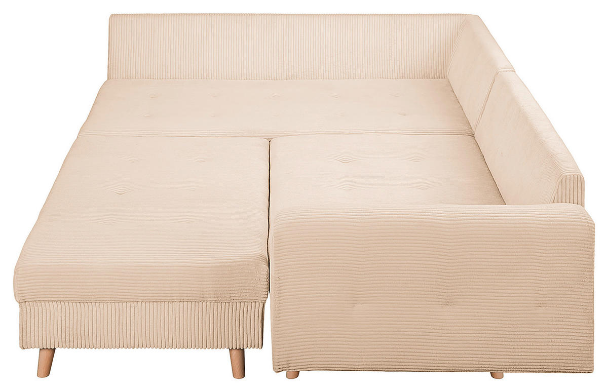 ECKSOFA inkl. Hocker Ariella Creme Cord  - Creme/Naturfarben, Design, Holz/Textil (161/231cm) - Livetastic