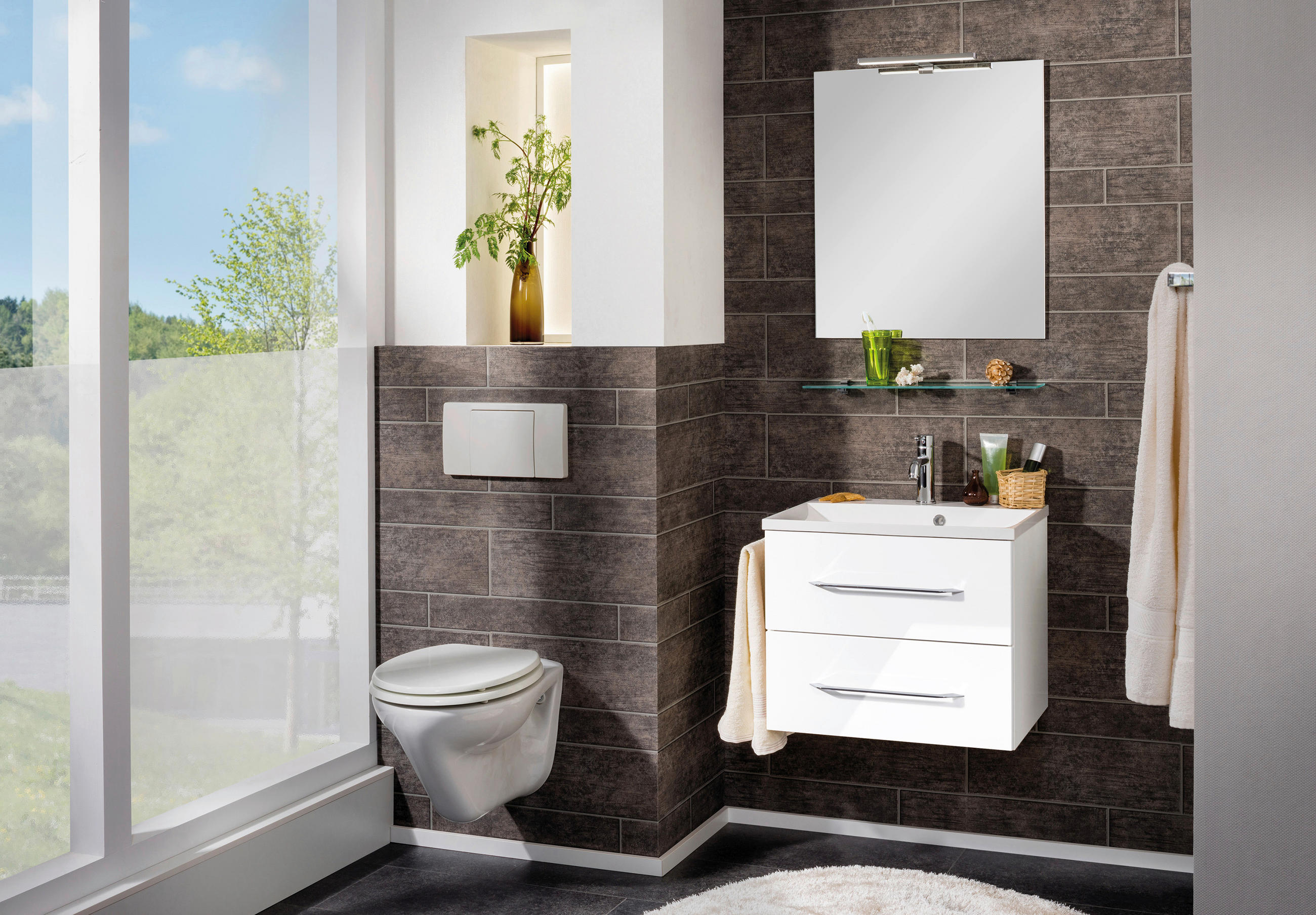 BADEZIMMER 4-teilig  in 60 cm  - Chromfarben/Weiß Hochglanz, MODERN, Holzwerkstoff/Stein (60cm) - MID.YOU