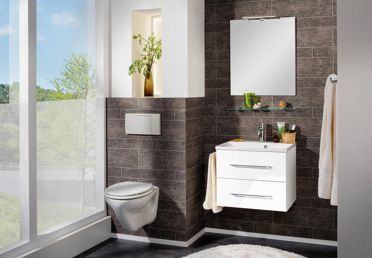 BADEZIMMER 4-teilig  in 60 cm  - Chromfarben/Weiß Hochglanz, MODERN, Holzwerkstoff/Stein (60cm) - MID.YOU