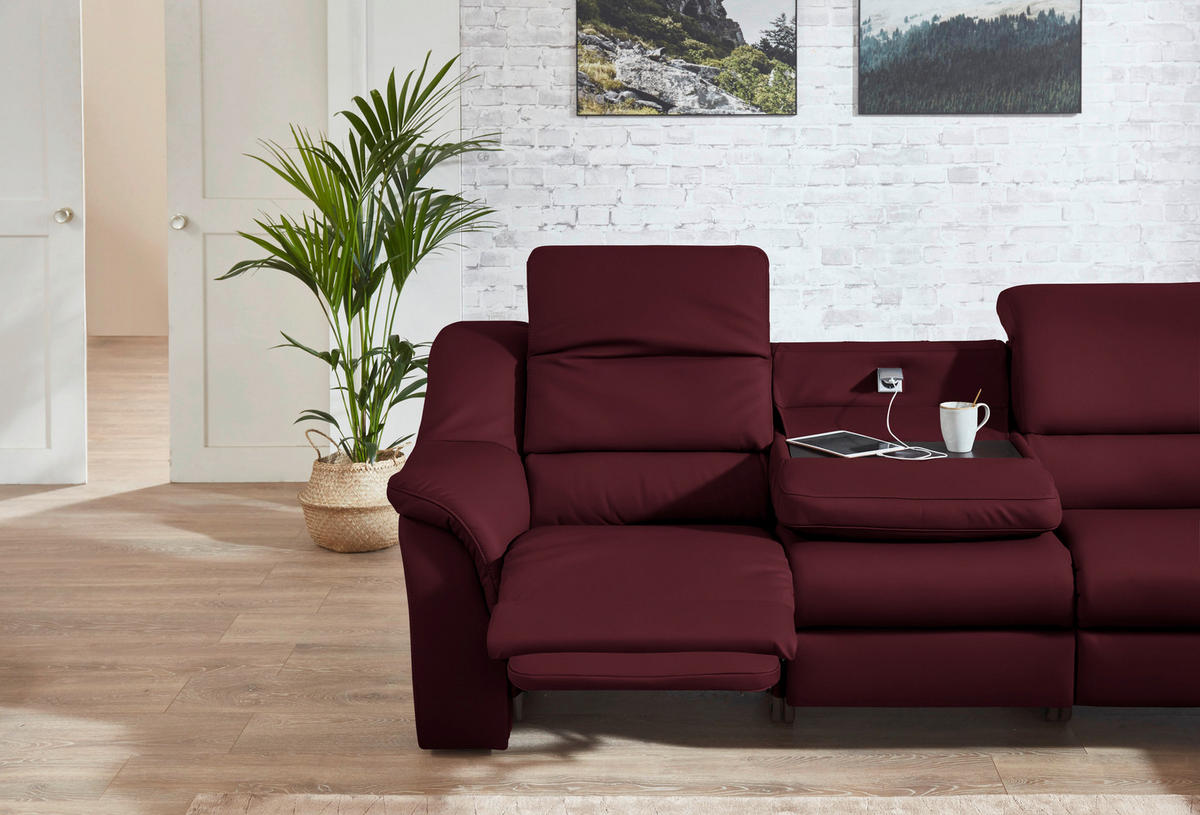 ECKSOFA  in Echtleder Weinrot  324/260 cm  - Chromfarben/Weinrot, KONVENTIONELL, Leder/Kunststoff (324/260cm) - Cantus