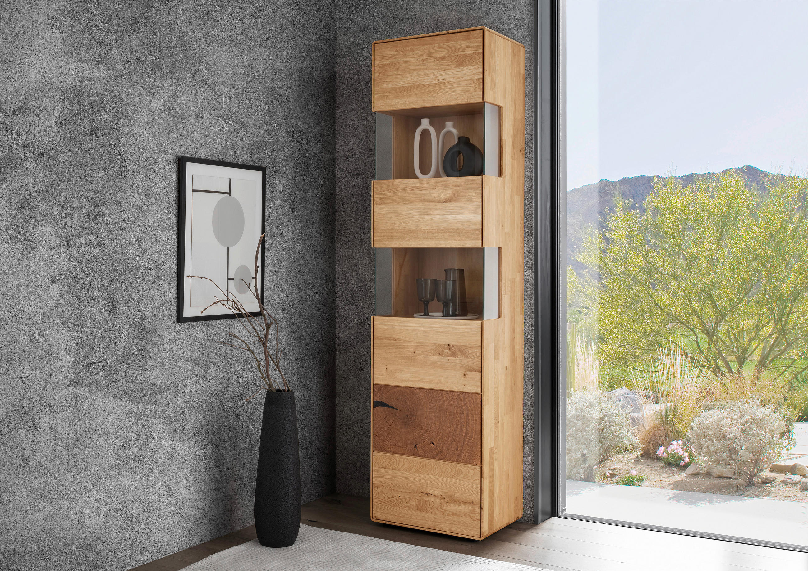 VITRINE  in massiv Wildeiche Wildeiche  - Wildeiche, Basics, Holz (50/202/40cm) - Livetastic