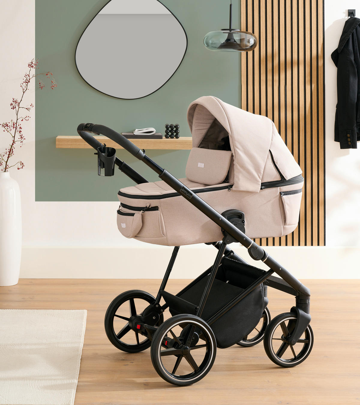 KINDERWAGENSET  - Taupe/Schwarz, Basics, Textil/Metall (57,5/116/101cm) - Jimmylee